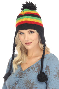 Rasta Stripe Earflap Winter Beanie Hat