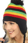 Rasta Stripe Earflap Winter Beanie Hat