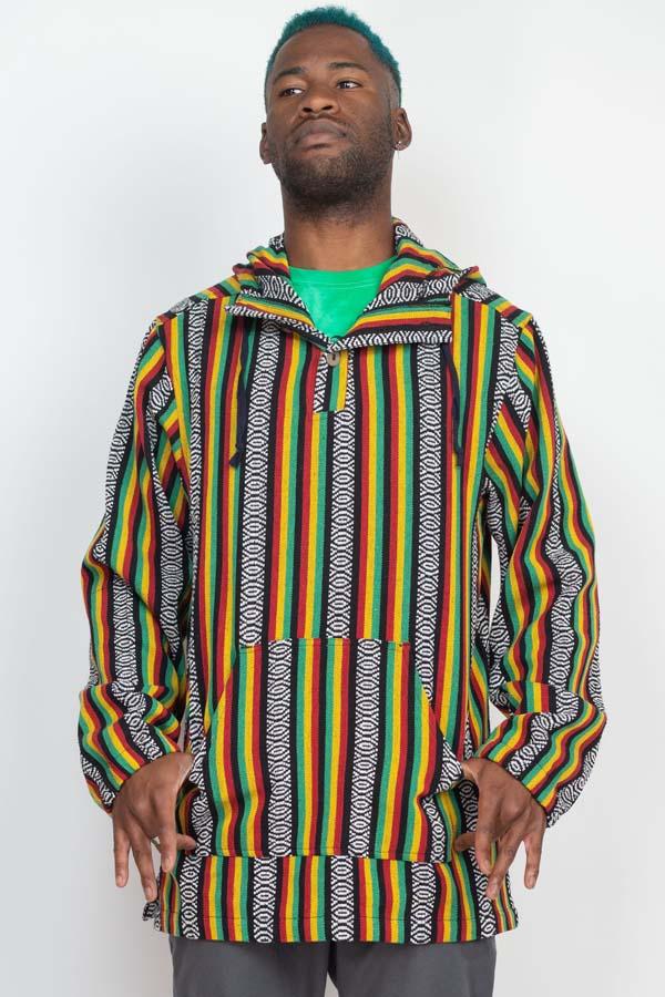 Rasta Striped Baja Button Hoodie