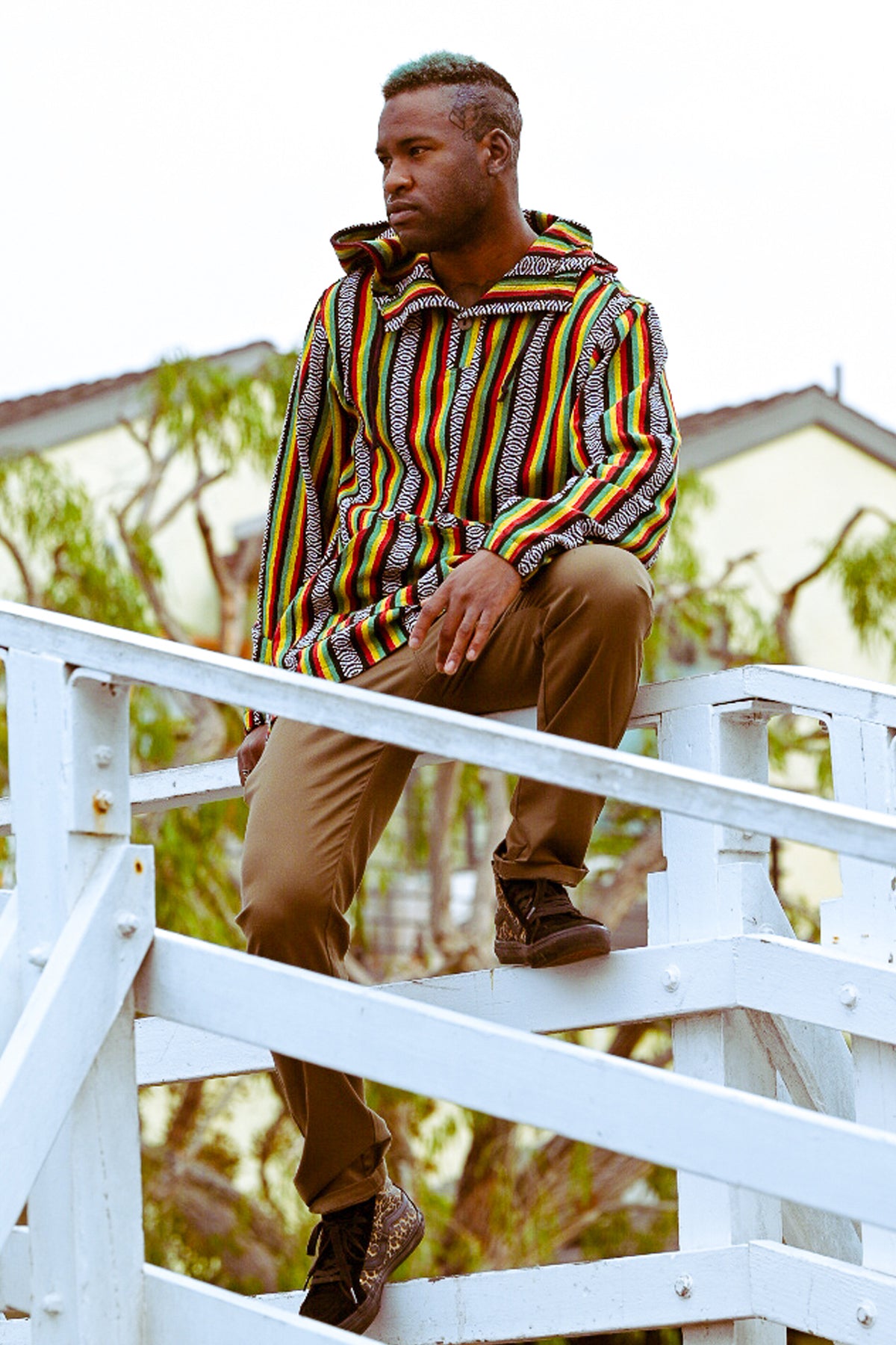 Rasta Striped Baja Button Hoodie