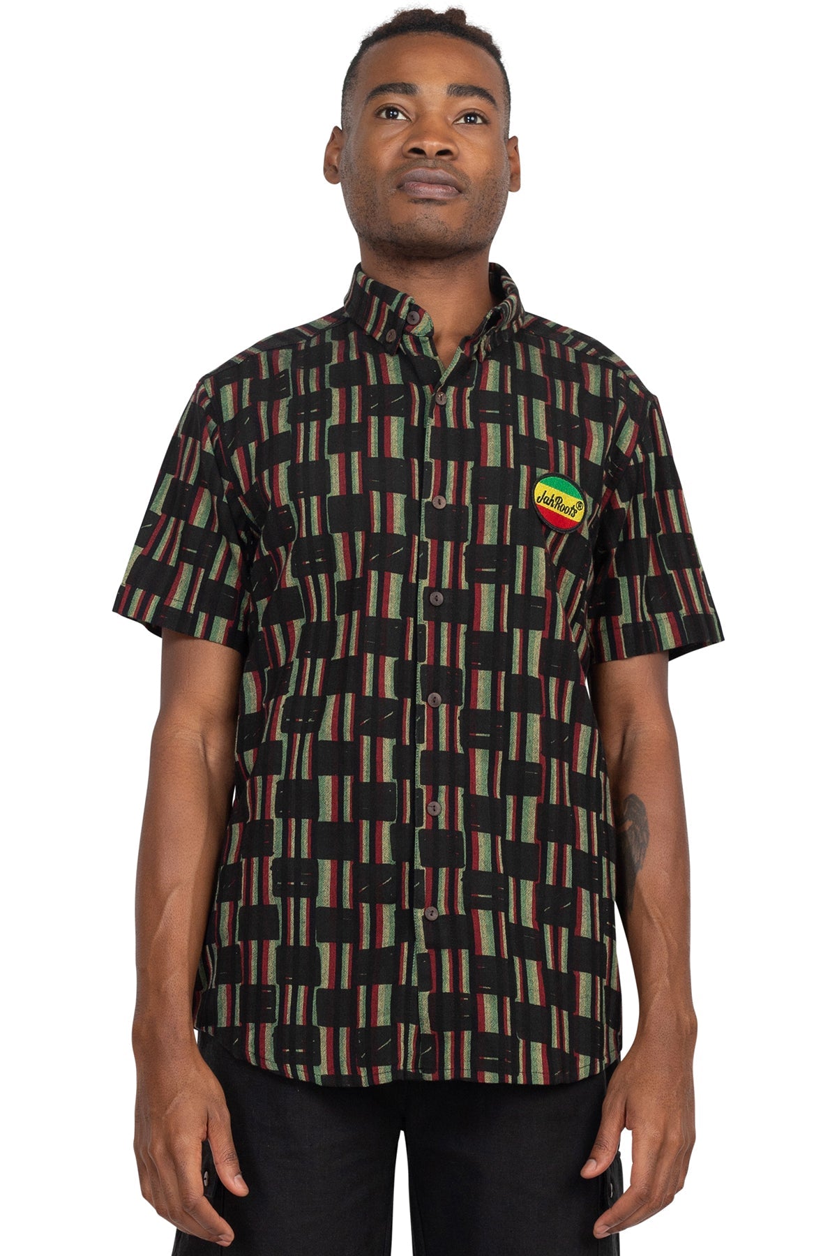 Checkered Rasta Striped Button Down Shirt