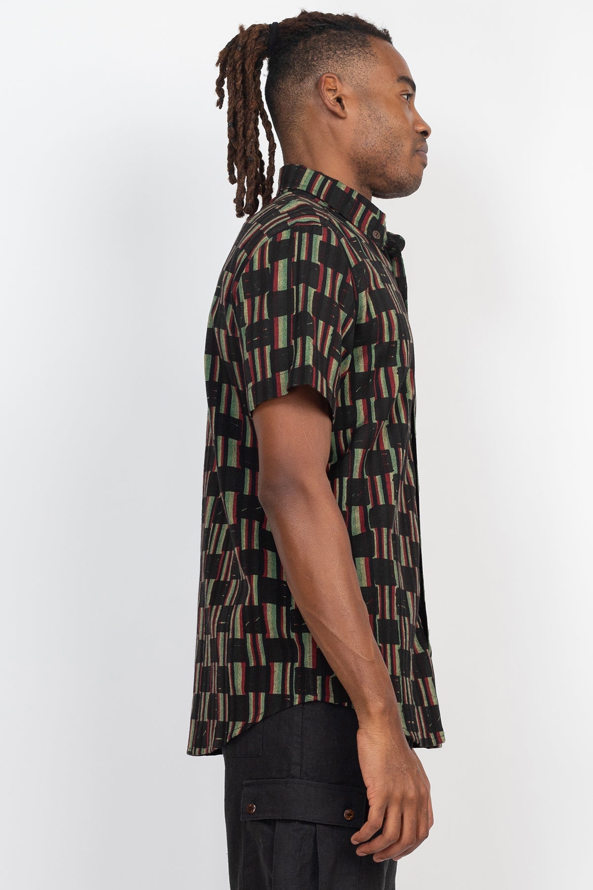 Checkered Rasta Striped Button Down Shirt