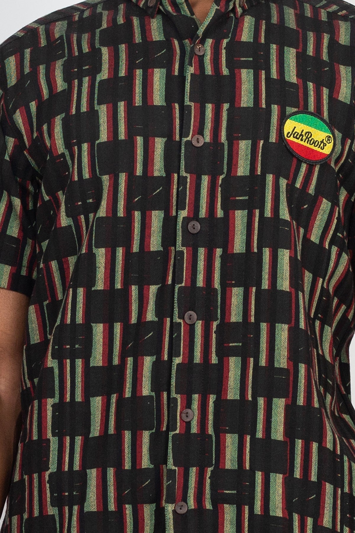 Checkered Rasta Striped Button Down Shirt