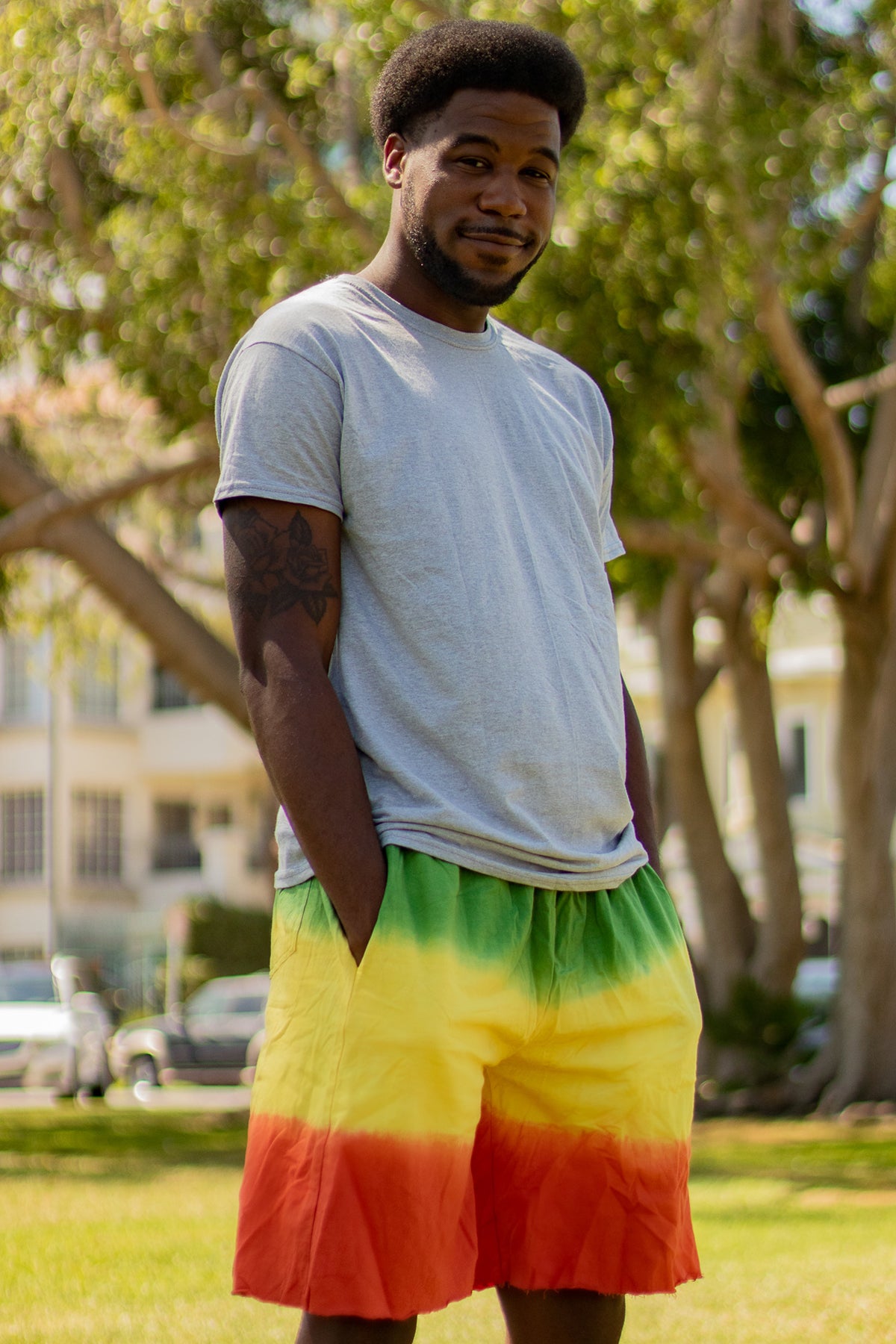 RastaTie-Dye Cotton Terry Shorts