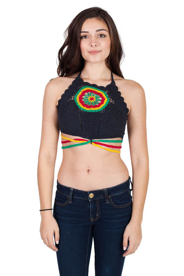 Rasta Flower Strappy Halter Top-Rasta