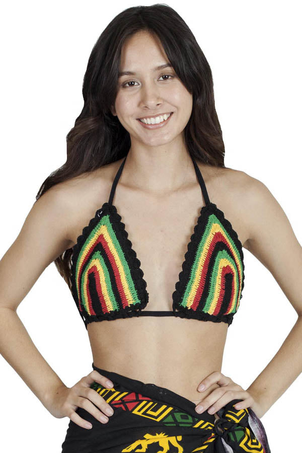 Triangle Rasta Stripe Crochet Bikini Top-Rasta