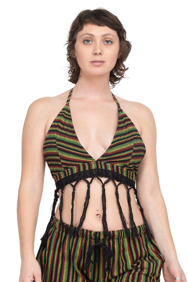 Rasta Halter Top With Fringe